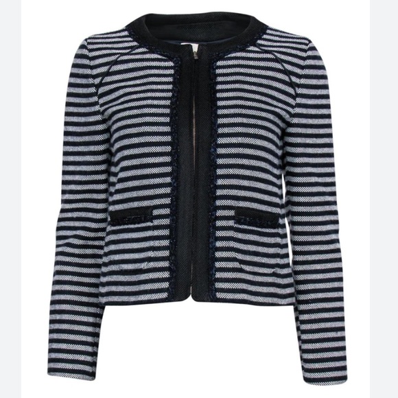 J Crew Women’s Zip Front Tweed Navy Striped Blazer Suit Jacket Academia Office - Picture 2 of 12
